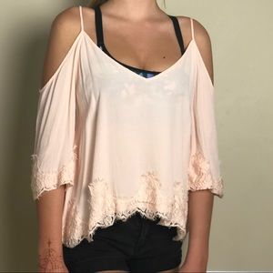 ASTR rose gold cold shoulder open back blouse